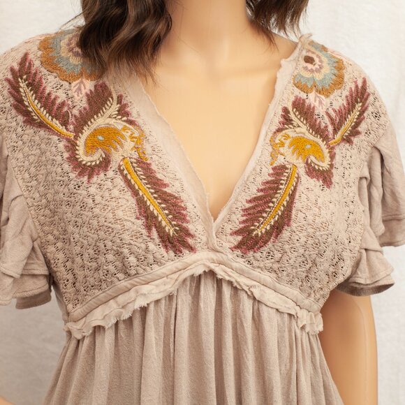 Free People Fiesta Sand Color Bohemian Style Small Tunic - Picture 4 of 8
